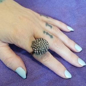 *3 FOR $15* Gunmetal Rhinestone Sphere Ring Goth